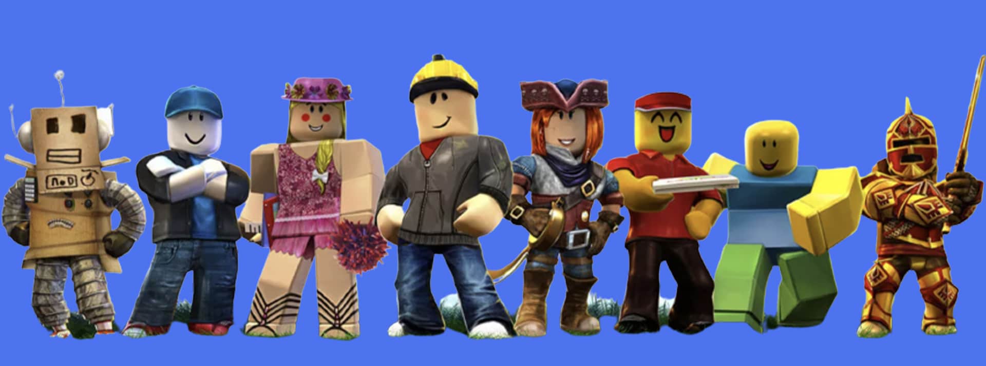 Personnages Roblox sur fond bleu