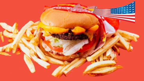 Burger et frites avec drapeau US