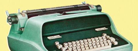 C'est quoi NaNoWriMo? une machine à écrire verte sur fond jaune