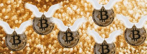 Envol de bitcoins avec des ailes