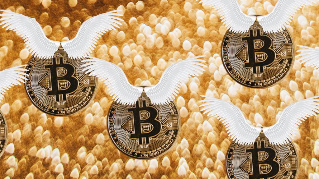 Envol de bitcoins avec des ailes