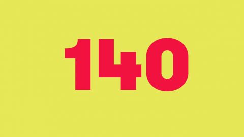 Chiffre 140 rouge sur fond jaune