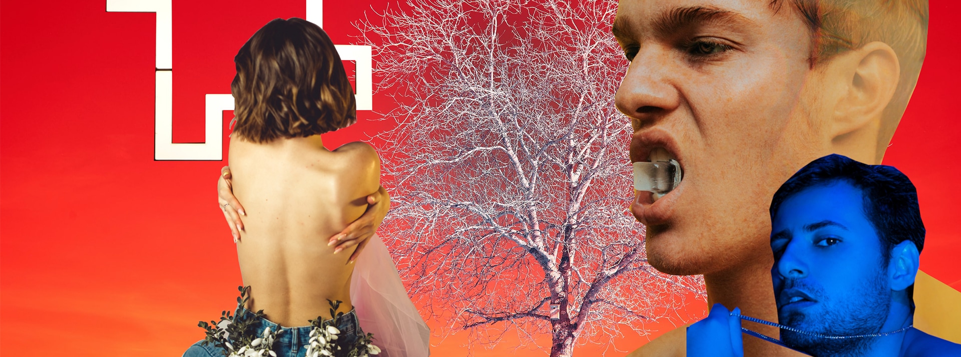Qui sont les Femcels? Billy Beausoleil, collage avec une fille de dos et 2 visages masculins