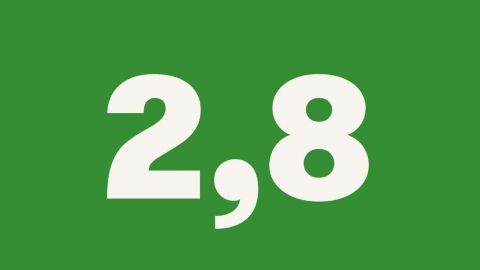 le chiffre 2,8 en blanc sur fond vert