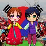 Petit couple animé sur photo de Corée du sud