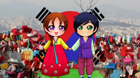 Pour se prendre un shot coréen Petit couple animé sur photo de Corée du sud