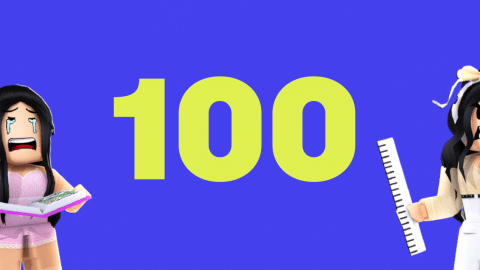 le nombre 100 accompagné de personnages de l'univers Roblox
