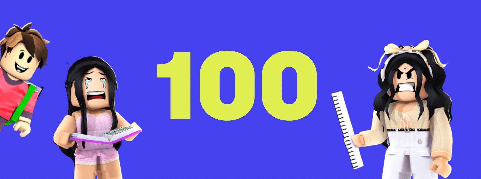 Ecole, gaming, métavers… 100 million d’étudiants sur Roblox d’ici 2030 le nombre 100 accompagné de personnages de l'univers Roblox