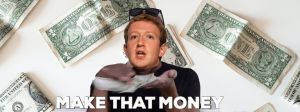 Montage de Mark Zuckerberg offrant des dollars