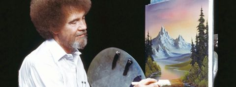 bob ross, star de TikTok et précurseur de l'ASMR Le peintre Bob Ross peint un paysage montagneux et des arbres