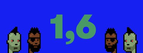 Les ventes de CryptoPunks dépassent 1,6 milliard de dollars Le chiffre 1,6 accompagné d'images de CryptoPunks