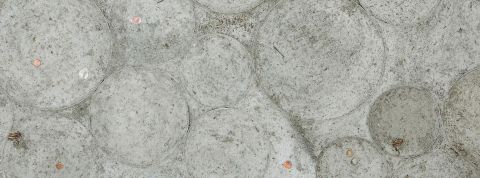 Archéologie du présent pour monde en disparition installation au sol construite avec un mélange de terre, de béton et de graines de fleurs sauvages par Jenine Marsh