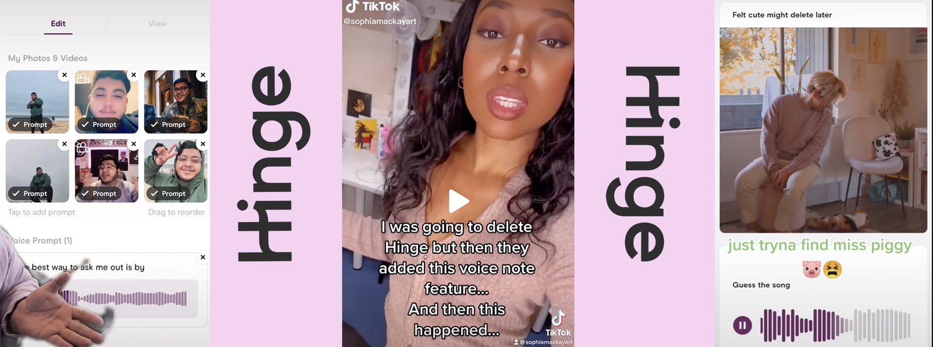 Montage avec des vidéos TikTok sur la fonctionnalité Hinge voice prompt