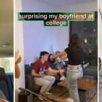 Deux screenshts tiktok entourant le mème couch guy