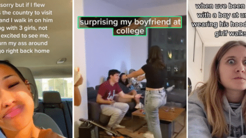 Deux screenshts tiktok entourant le mème couch guy