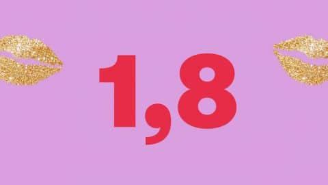 1,8 sur fond rose avec des lèvres dorées à paillettes