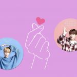 Les membres du groupe BTS sur fond rose