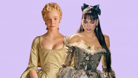 Elle Faning et Dua Lipa en tenue d'époque