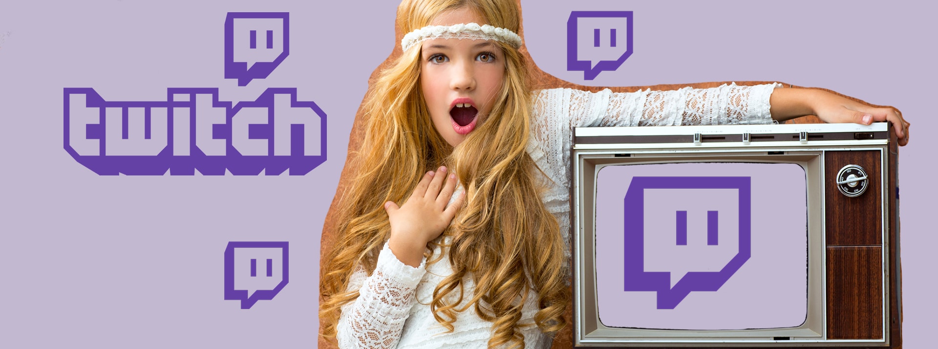 Twitch - L'ADN Petite fille et TV vintage avec logo Twitch