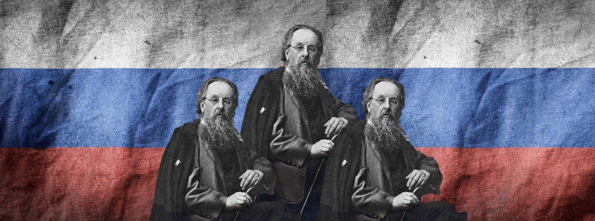 Constantin Tsiolkovski devant le drapeau russe