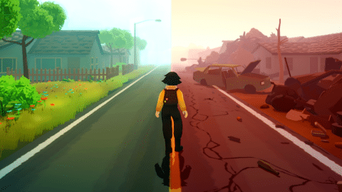 Image du jeu vidéo Plasticity, où la jeune Noa cherche à réparer un monde en crise écologique