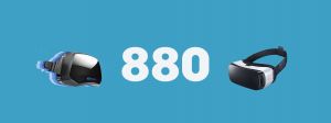 Le nombre 880 sur fond bleu avec des casques de réalité virtuelle