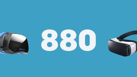 Le nombre 880 sur fond bleu avec des casques de réalité virtuelle