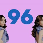 L'actrice de la série Emily in Paris et le nombre 96 sur fond rose