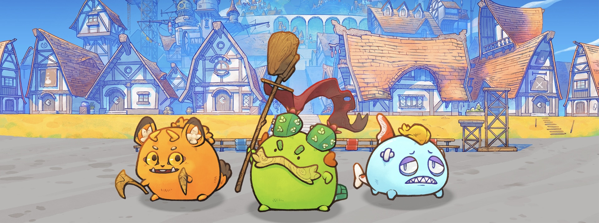 Capture d'écran Axie Infinity avec 3 personnages du jeu