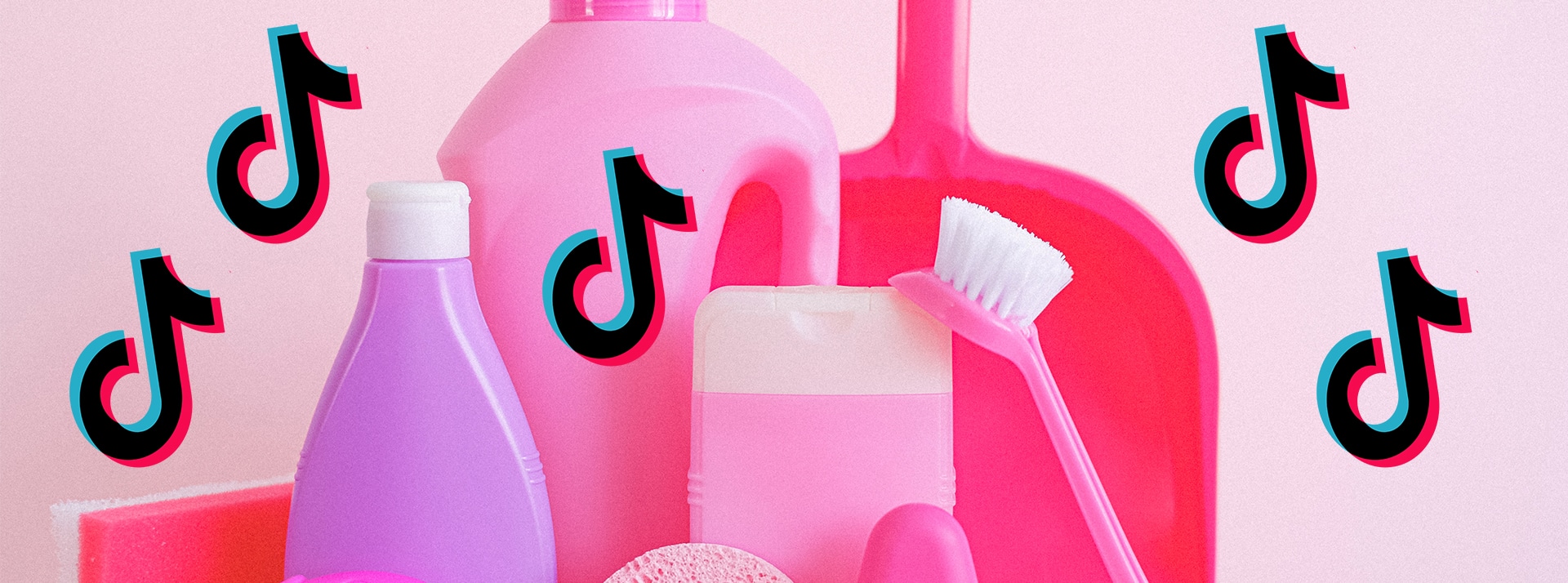 Cleantok - L'ADN Produits ménagers rose et logos TikTok