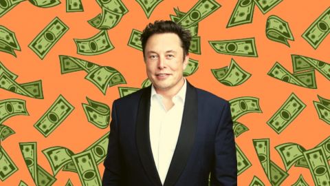 Elon Musk sur fond de billets