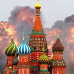 Kremlin et nuages de flammes et poussières