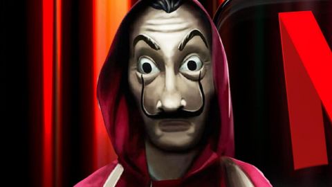 Masque casa de papel, et logo N de Netflix