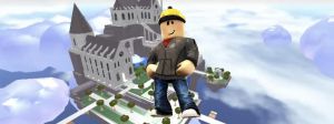un personnage de Roblox devant un grand chateau