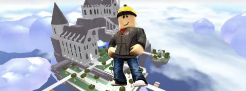 Roblox-builder un personnage de Roblox devant un grand chateau
