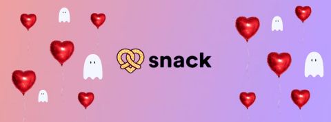 Découvrez Snack, l'appli de dating qui s’attaque au « ghosting » Coeurs et fantômes, accompagnés du logo de l'application Snack