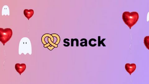 Découvrez Snack, l'appli de dating qui s’attaque au « ghosting » Coeurs et fantômes, accompagnés du logo de l'application Snack
