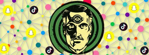 algoritmes, médias Illustration Big brother avec logos snapchat et Tiktok