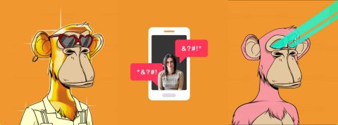 Bored ape yacht club harcèlement journaliste buzzfeed et téléphone avec visage Katie Notopoulos