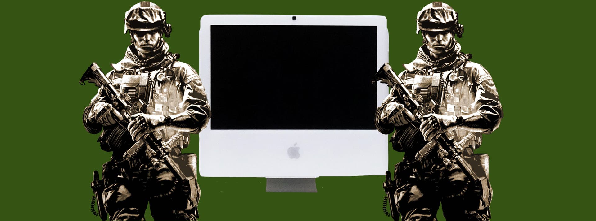 Un écran d'ordinateur Mac entouré de deux miliatires