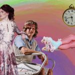 Histoire de la mode, une fille au look disco, une femme époque victorienne, un tennisman look 70's