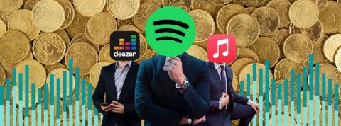 « J’ai acheté des streams sur Spotify » : la pratique controversée qui agite l’industrie musicale Logos de spotify, deezer et apple music sur fond d'argent