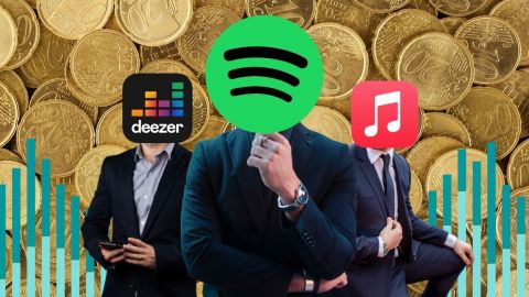 Logos de spotify, deezer et apple music sur fond d'argent