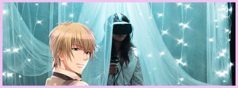 C'est quoi les otome games japonais ? Une femmr en tenue de mariée avec un casque de RV sur la tête derrière un personnage de manga