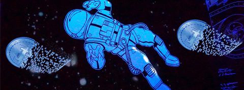 To the Moon and back : la fête est-elle finie pour les cryptomonnaies ? Un astronaute en train de tomber parmi des logos Bitcoin
