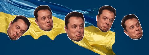 Elon-M Elon Musk fait un grimace avec le drapeau de l'Ukraine