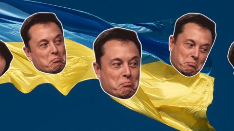 Elon Musk fait un grimace avec le drapeau de l'Ukraine