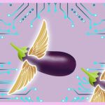 Aubergines émojis avec des ailes dorées