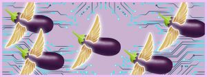 Aubergines émojis avec des ailes dorées