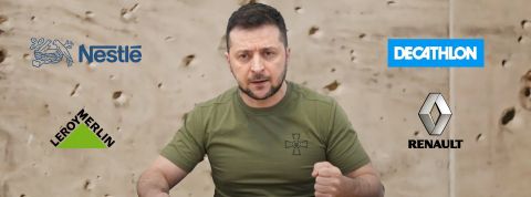 Zelensky Zelensky pointe du doigt les géants Nestlé, Decathlon, Renault, Leroy-Merlin